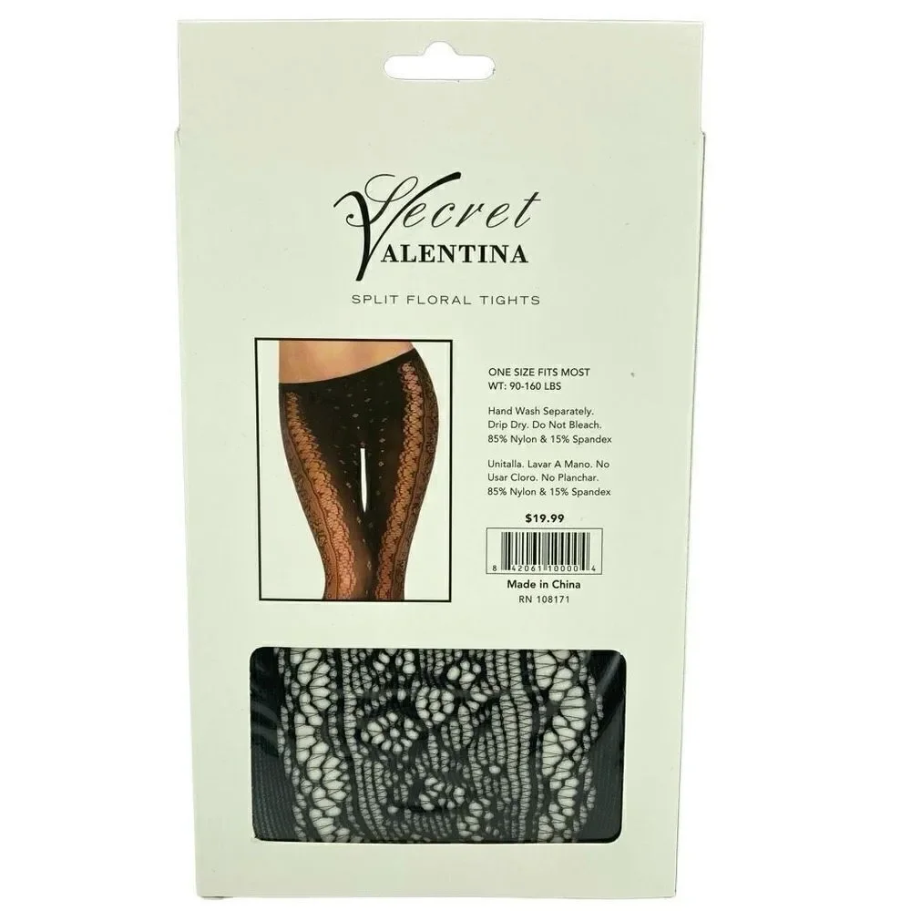 Secret Valentina Women’s Black Split Nylon Spandex Floral Tights OSFM